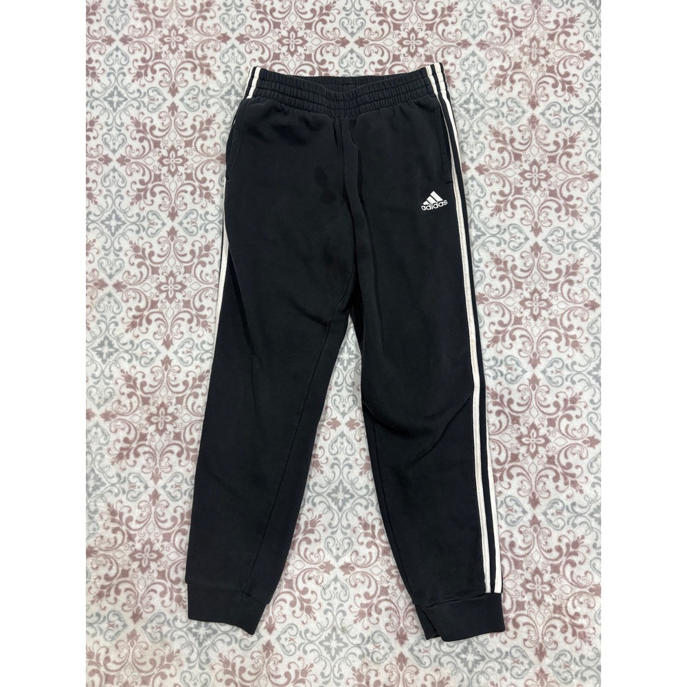 Adidas Youth Boys Large 14/16 Black Fleece Joggers 3-Stripe Sweatpants L